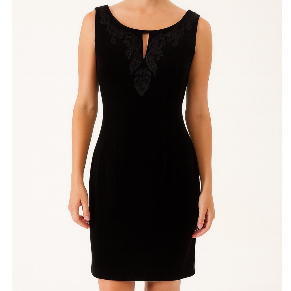 Vintage Laura Ashley Black Velvet Dress Beaded Sleeveless Party Cocktail Evening
